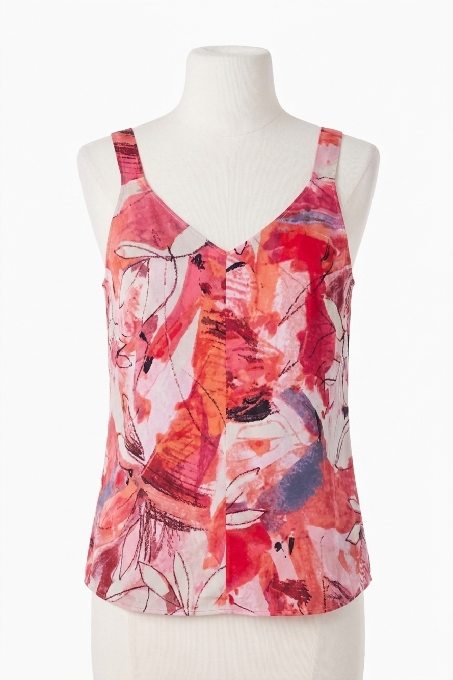 NEW NIC + ZOE scribble bouquet crepe cami top in pink multi